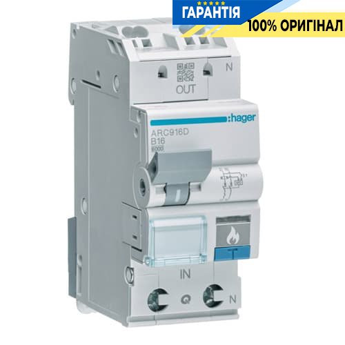 Автоматический выключатель с дуговой защитой AFDD, 1P+N 6kA B-6A, Hager ARC906D