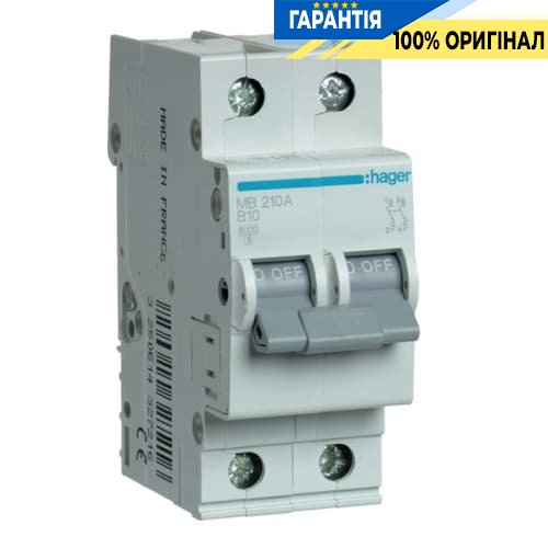 Автоматический выключатель Hager MB210A 10А, 2п, B, 6 кА