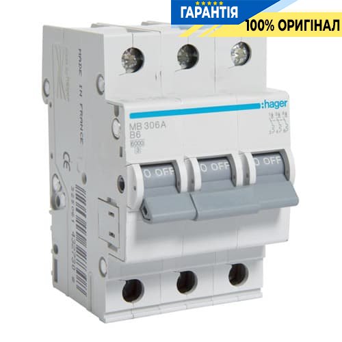 Автоматический выключатель Hager MB306A 6А, 3ф, B 6 кА