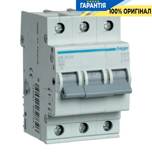 Автоматичний вимикач Hager MB320A 20А, 3ф, B 6 кА