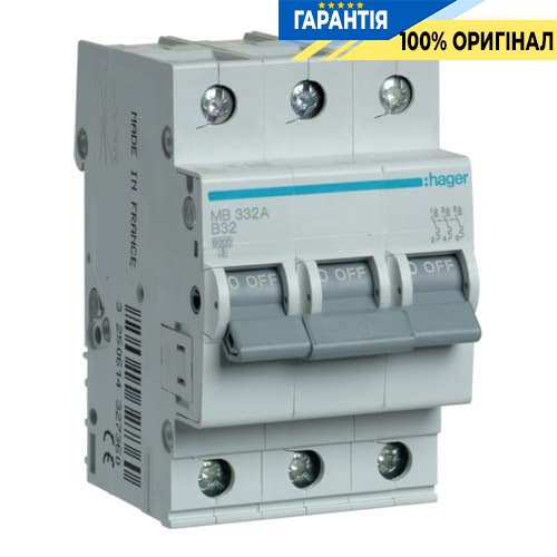 Автоматичний вимикач Hager MB332A 32А, 3ф, B 6 кА