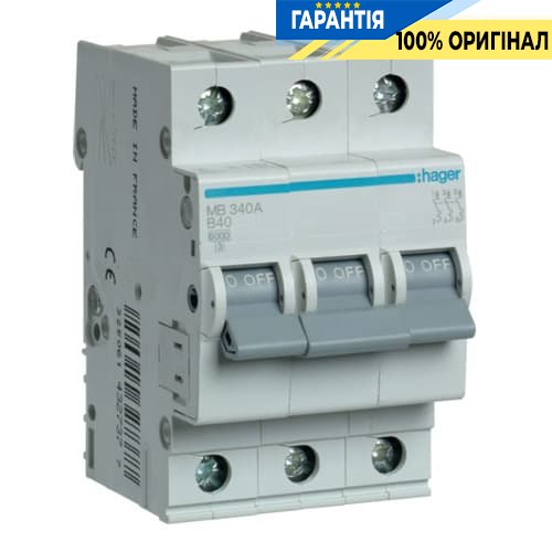 Автоматичний вимикач Hager MB340A 40А, 3ф, B 6 кА