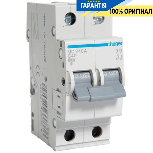 Автоматичний вимикач Hager MC240A 40А, 2п, C, 6 кА