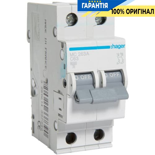 Автоматичний вимикач Hager MC263A 63А, 2п, C, 6 кА