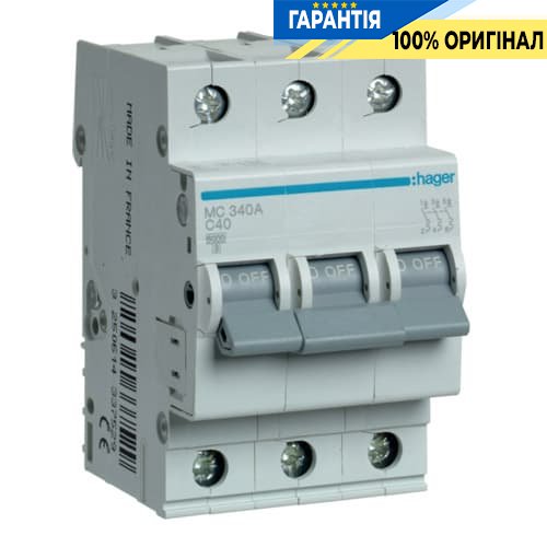 Автоматический выключатель Hager MC340A 40А, 3ф, С 6 кА