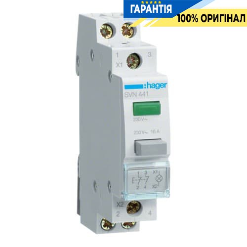 Кнопка управления Hager SVN441 без фиксации 2н.з с индикацией