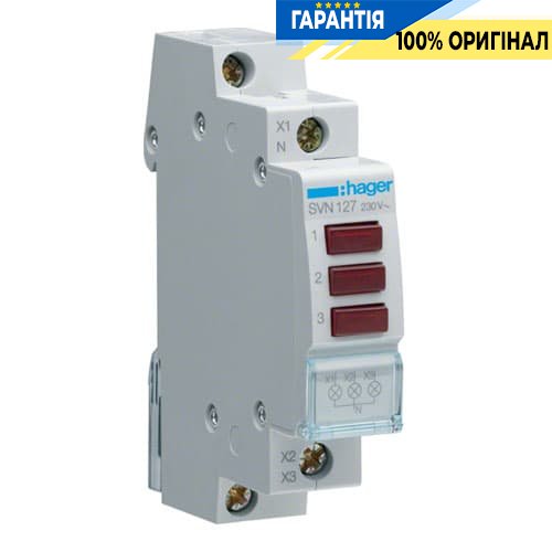 Світлодіодний індикатор 3-фаз Hager SVN127 "червоний" 230В АС