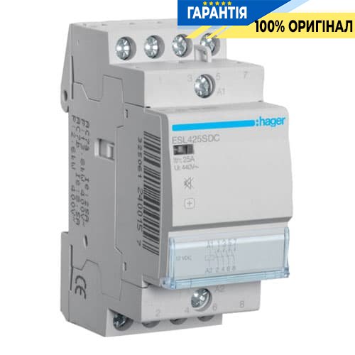 Контактор бесшумный Hager ESL425SDC 25A, 4Н.О, 12V