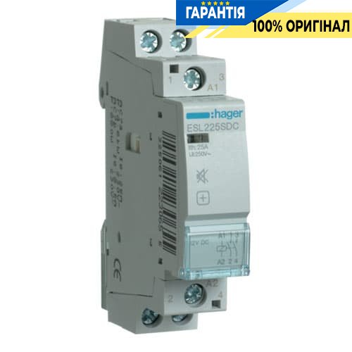 Контактор бесшумный Hager ESL225SDC 25A, 2Н.О, 12V
