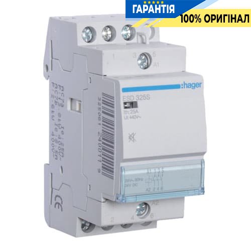 Контактор безшумний Hager ESD325S 25A, 3Н.О, 24V