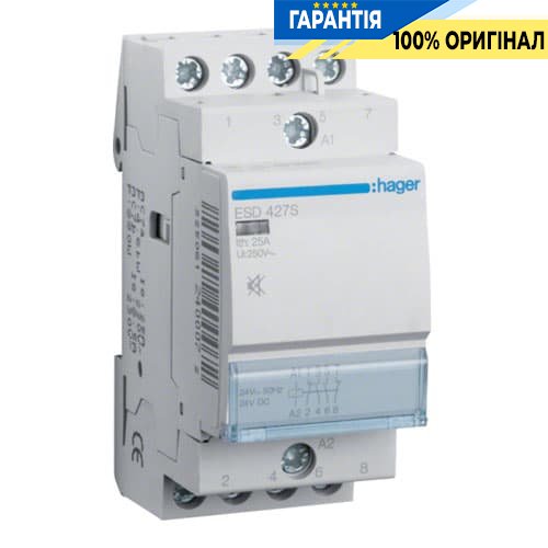 Контактор безшумний Hager ESD427S 25A, 2Н.О + 2Н.З, 24V