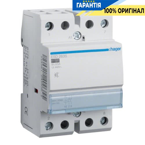 Контактор безшумний Hager ESD263S 63A, 2Н.О, 24V