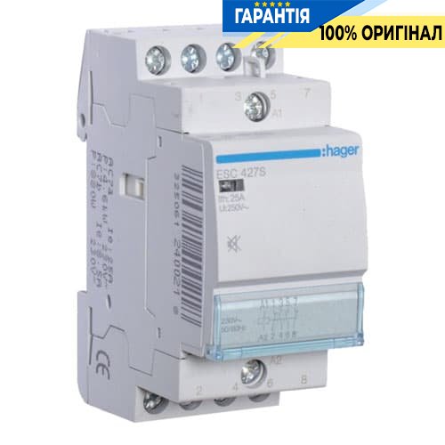 Контактор безшумний Hager ESC427S 25A, 2Н.О + 2Н.З, 230V