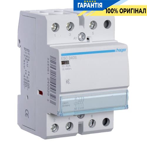 Контактор безшумний Hager ESC340S 40A, 3Н.О, 230V