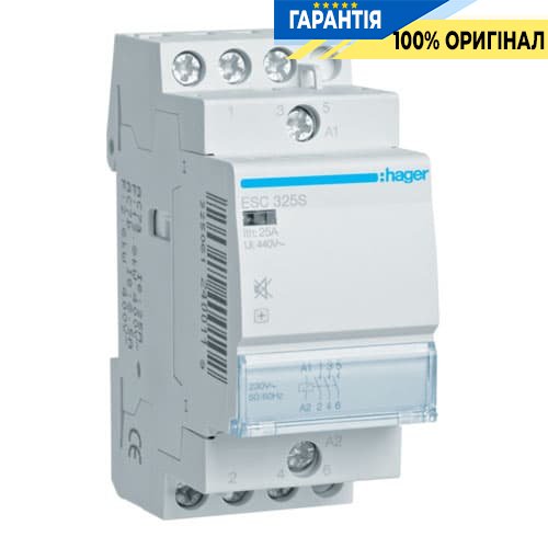 Контактор безшумний - силове реле Hager ESC325S 230V / 25A 3Н.О