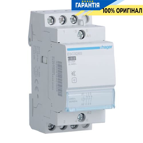 Контактор безшумний Hager ESC326S 25A, 3Н.З, 230V