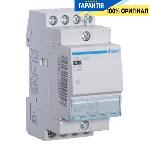 Контактор безшумний Hager ESD425S 25A, 4Н.О, 24V