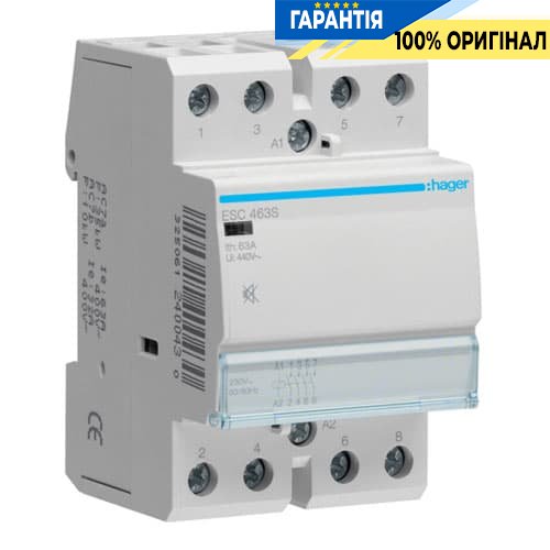 Контактор безшумний - силове реле Hager ESC463S 230V / 63A 4Н.О