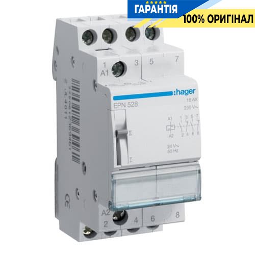 Импульсное реле Hager EPN528, 2н.з.+2н.о., 16А, Uупр.=24V~ АС / 12V DC