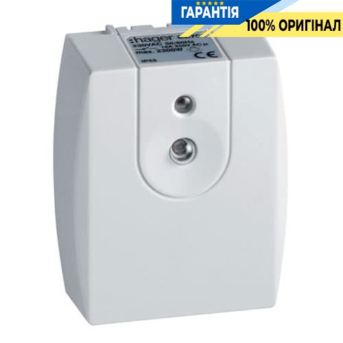 Сумеречный выключатель Hager ЕЕ702 для открытой проводки IP55 (сумер. выкл. и датчик в одном корпусе), 2300Вт, 230В, 5-2000лк.