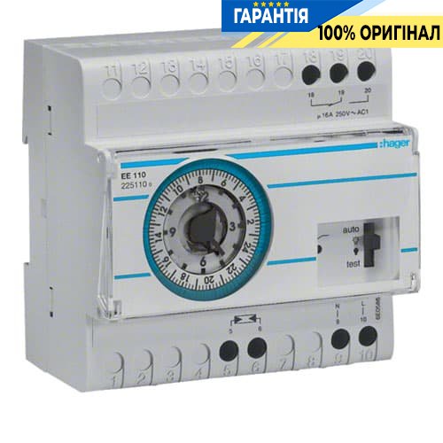 Сумеречное реле с аналоговым суточным таймером Hager EE110 запас хода 200 часов