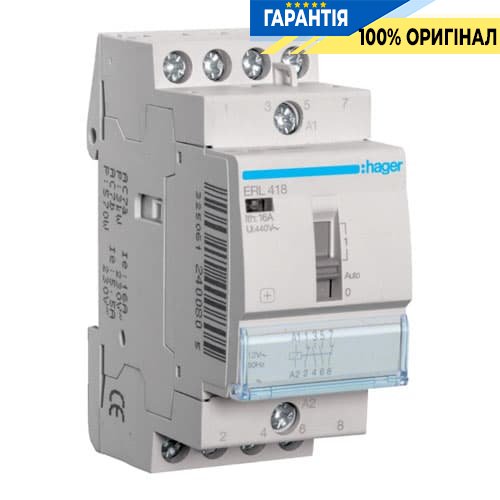 Установочное реле Hager ERD418 16А , 12V~, контакты: 2Н.О+2Н.З