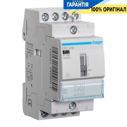 Установче реле Hager ERD418 16А, 24V ~, контакти: 2Н.О + 2Н.З