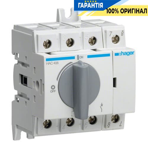 Вимикач навантаження модульний до 35мм2, 4п 80А, Hager HAC408