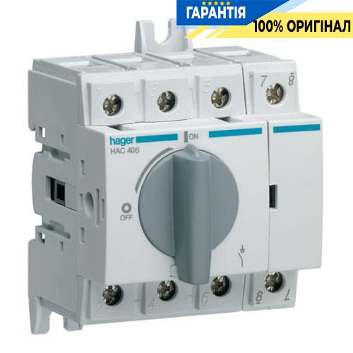 Вимикач навантаження модульний до 35мм2, 4п 63А, Hager HAC406