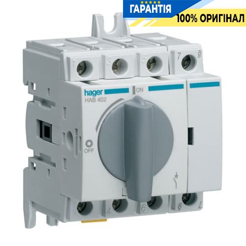 Вимикач навантаження модульний до 16мм2, 4п 20А, Hager HAB402