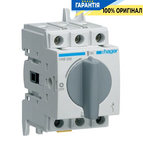 Вимикач навантаження модульний до 16мм2, 3п 63А, Hager HAB306