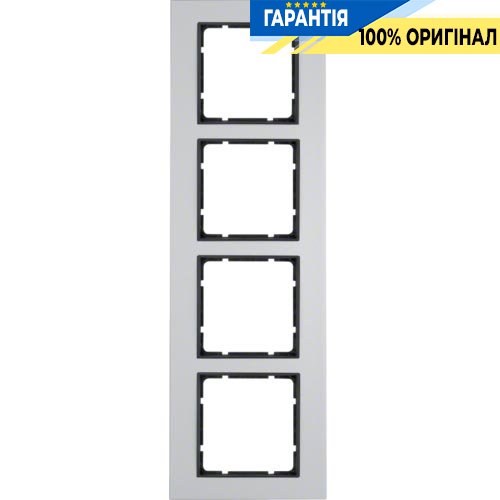 Рамка металева алюміній 4-а колекція B.7 METALL, колір «алюміній, антрацит матовий», Berker 10146904