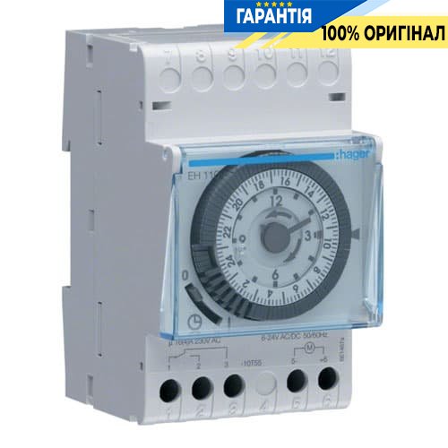 Таймер аналоговий, добовий, 16А, 1 контакт що перемикається Hager EH110 без резерву ходу,
