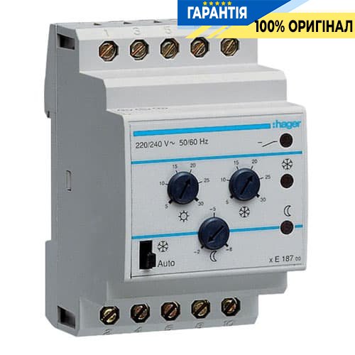 Термостат багатофункціональний Hager EK187 (+5 Cо +30 Cо), 230В/2А, без датчика