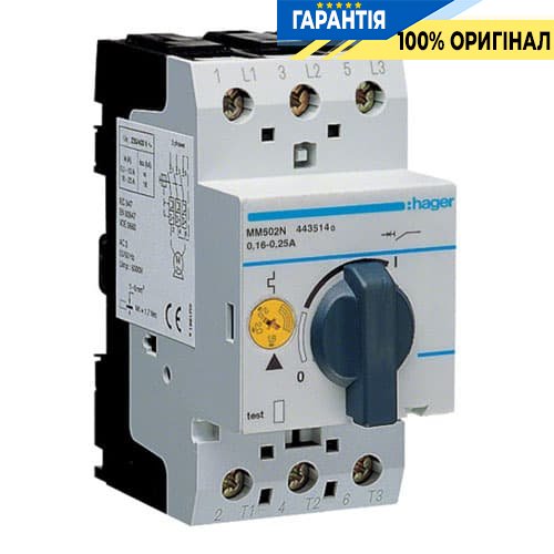 Автоматичний вимикач захисту двигуна Hager MM502N 0,16-0,24A