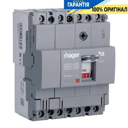 Автоматичний вимикач h160 4-полюси 18kA 100A Hager HDA101L