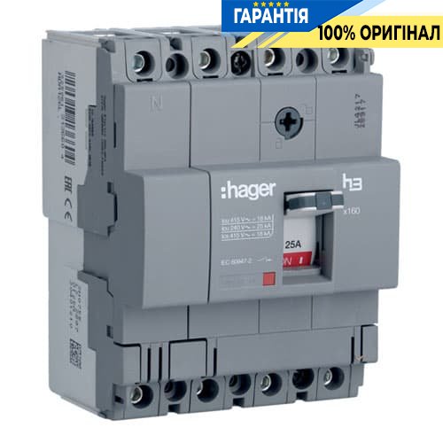 Автоматичний вимикач h160 4-полюса 18kA 125A Hager HDA126L