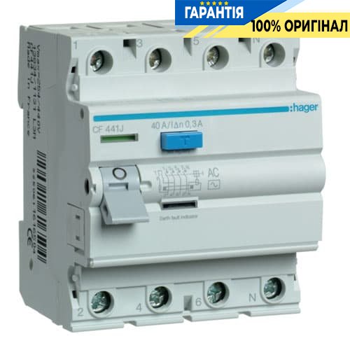 Дифреле Hager CF441J 4P, 40A 300mA AC