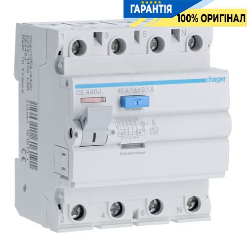 Дифреле Hager CE440J 4P, 40A 100mA A