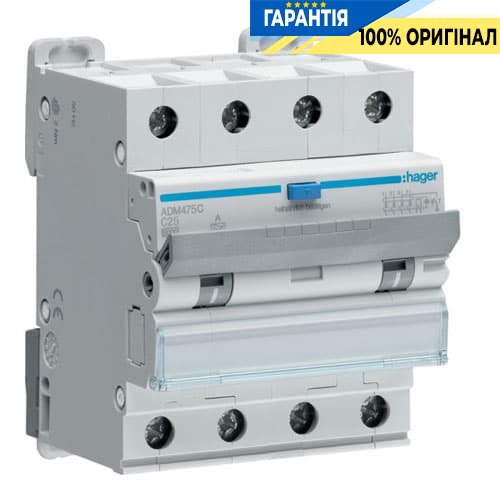 Дифавтомат Hager ADM475C 4P 6kA C-25A 30mA, тип - A
