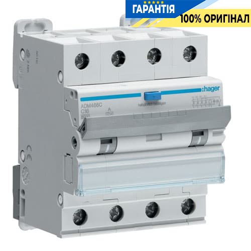 Дифавтомат Hager ADM466C 4P 6kA C-16A 30mA, тип - A