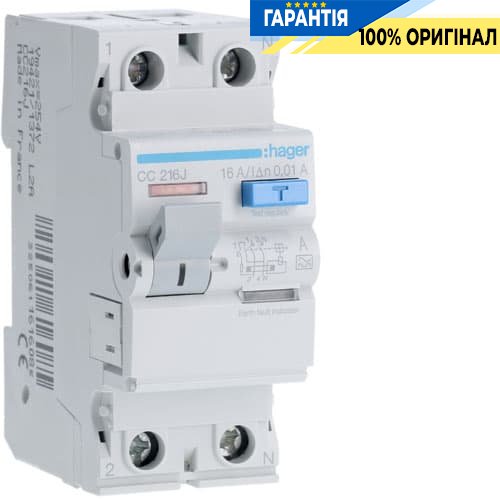 Дифреле Hager CC216J 2-полюса 16 А, ток утечки 10mA, Тип - А