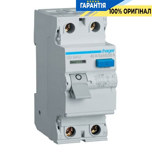 Дифреле Hager CD241J 2-полюса 40 А, ток утечки 30mA, Тип - АC