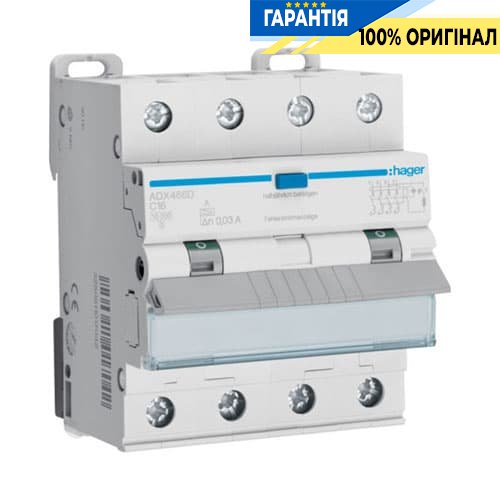 Дифавтомат Hager ADX466D 4P 10kA C-16A 30mA A