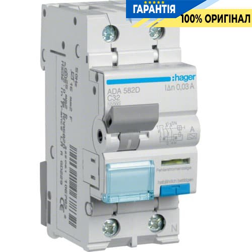 Дифавтомат Hager ADA582D 1P + N 10kA C-32A 30mA A