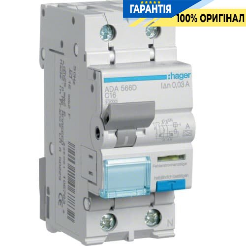 Дифавтомат Hager ADA566D 1P+N 10kA C-16A 30mA A