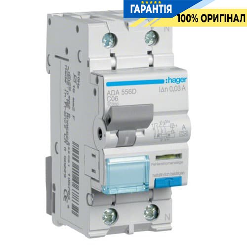 Дифавтомат Hager ADA556D 1P+N 10kA C-6A 30mA A