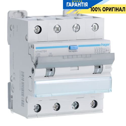 Дифавтомат Hager AFH470H 4P 6kA C-20A 300mA, тип - Hi