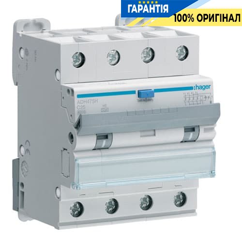 Дифавтомат Hager ADH475H 4P 6kA C-25A 30mA, тип - Hi