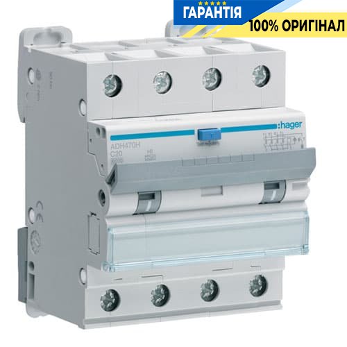 Дифавтомат Hager ADH470H 4P 6kA C-20A 30mA, тип - Hi